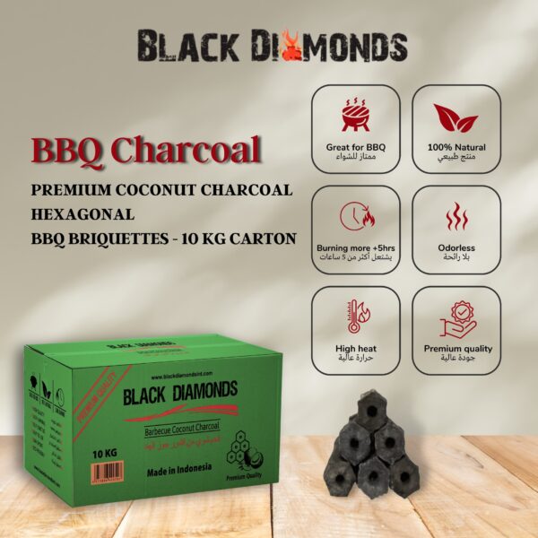 Coconut Charcoal BBQ Briquettes (10kg) 5x15cm - Image 4