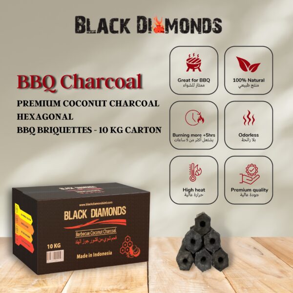 Coconut Charcoal BBQ Briquettes (10kg) 5x10cm - Image 4